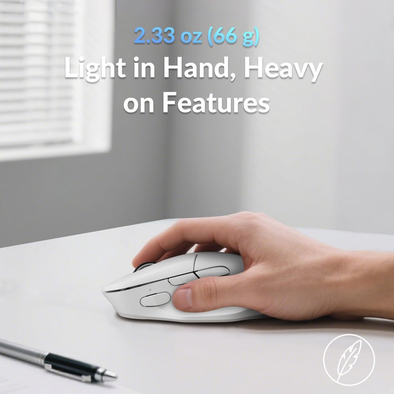 Keychron ماوس كمبيوتر لاسلكي Keychron M7، ماوس بصري بدقة 26K DPI، 2.4 GHz/Bluetooth/سلكي مع زر ماكرو 63 جرام خفيف الوزن وتصميم مريح، يصل إلى 70 ساعة من وقت العمل للابتوب macOS/Windows - أبيض - Image 3