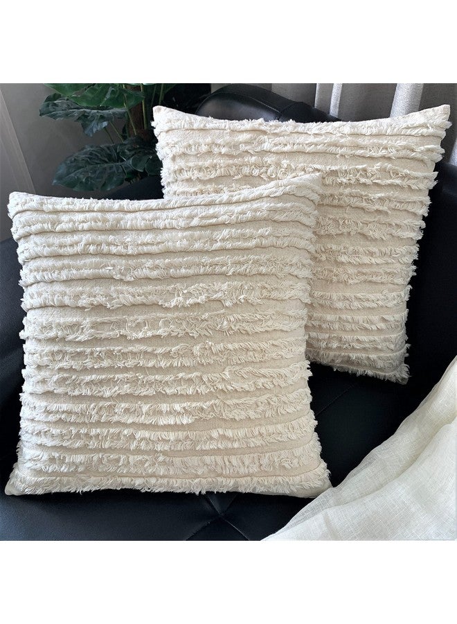 mosey Cushion Cover 20 inch x 20 inch Set of 2 | Pure Cotton 20x20 Cushion Covers for Sofa | Boho 50 cm x 50cm Cushion Cover | 2020 Throw Pillow Cover Neutral Cream - Image 5