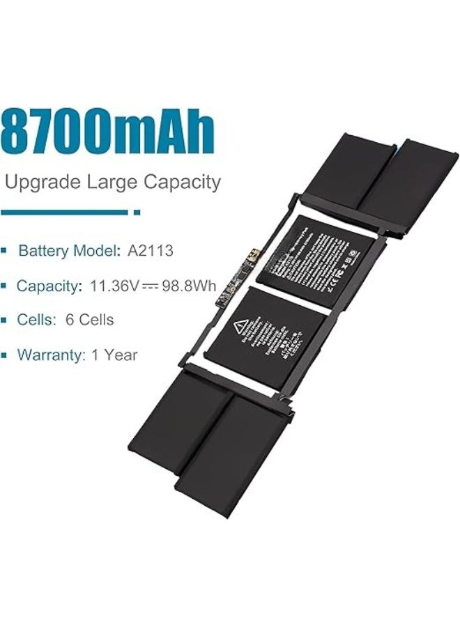 بطارية لابتوب A2113 لماك بوك برو 16 بوصة ريتينا (2019) EMC 3347 - سعة عالية Li-Polymer 8700mAh - Image 4