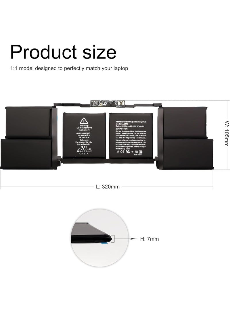 بطارية لابتوب A2113 لماك بوك برو 16 بوصة ريتينا (2019) EMC 3347 - سعة عالية Li-Polymer 8700mAh - Image 3