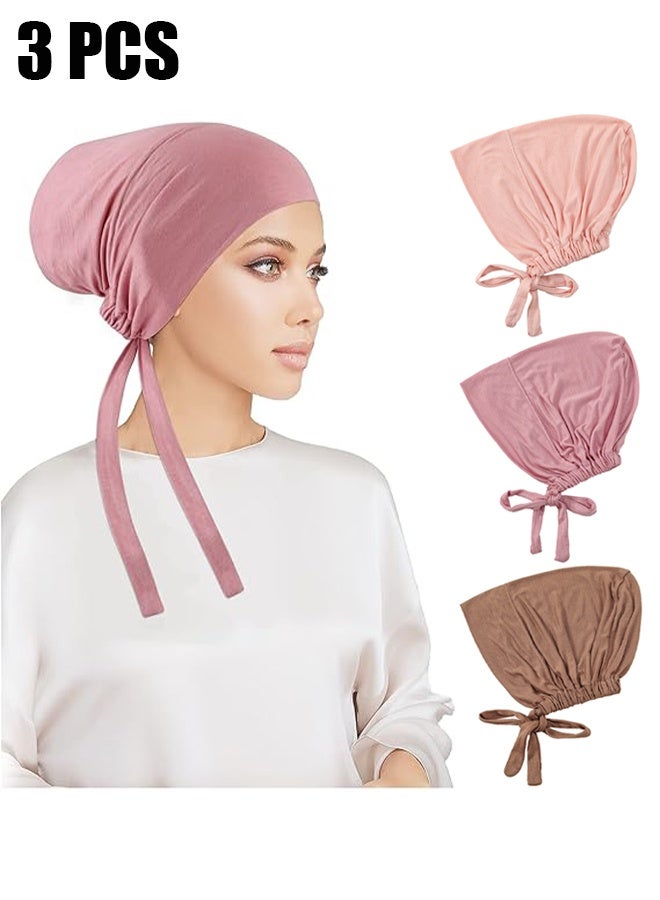 HY Women Under Scarf, 3PCS Chemo Headwear Hat Hijab Cap Islamic Muslim with Tie-Back Closure  - Image 1