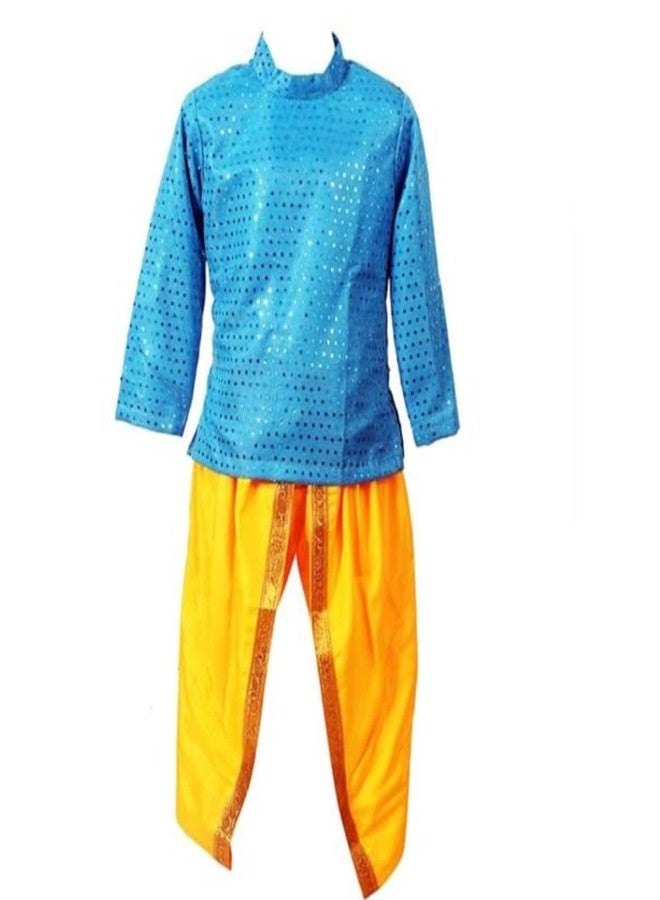 DESI ANDAAZ Krishna Dhoti Top Yellow Set with Complete Accessories (Material:Lycra &Satin) Fancy Dress Costume for Kids (Pack of 6-Dhoti,Top,Mukut,Necklace,Bajuband,Basuri) - Image 4