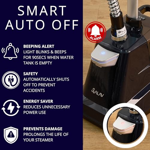 SALAV® Heavy Duty Smart Auto Shut-off Commercial Full-Size Garment Steamer, Beeping Alert when Water Runs out, Foot Pedal Control, XL 3L (101.5 oz) Tank, 1800 watts, 90+min of Continuous Steam, Navy - Image 3