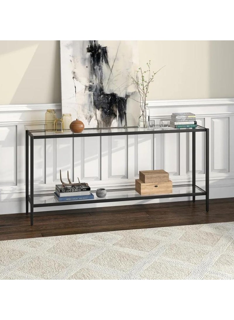 LINGWEI Dual Glass Shelves Console Table Pre-Assembled Elevate Your Space with Modern Elegance and Ample Storage Ideal Accent For Living Room, Hallway  - Image 1