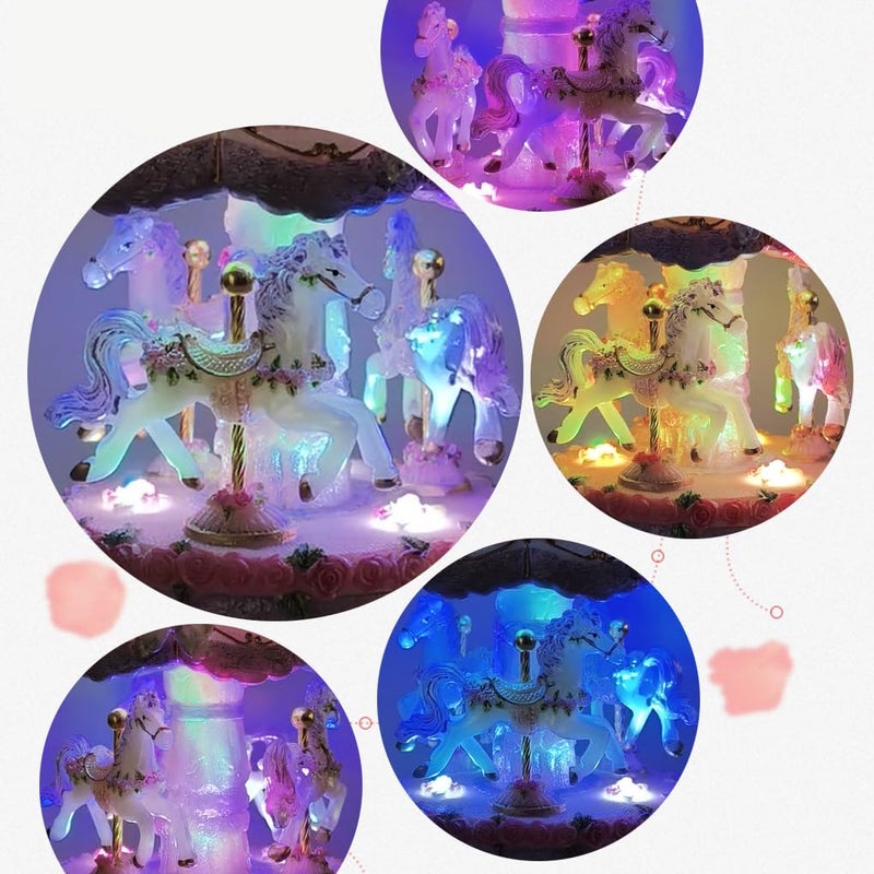 Briskfeel Classical Carousel Horse Music Box LED lights Twinkling Resin Carved Collectible Mechanical Musical Box with 18-Note (3# Pink Carousel) - Image 4