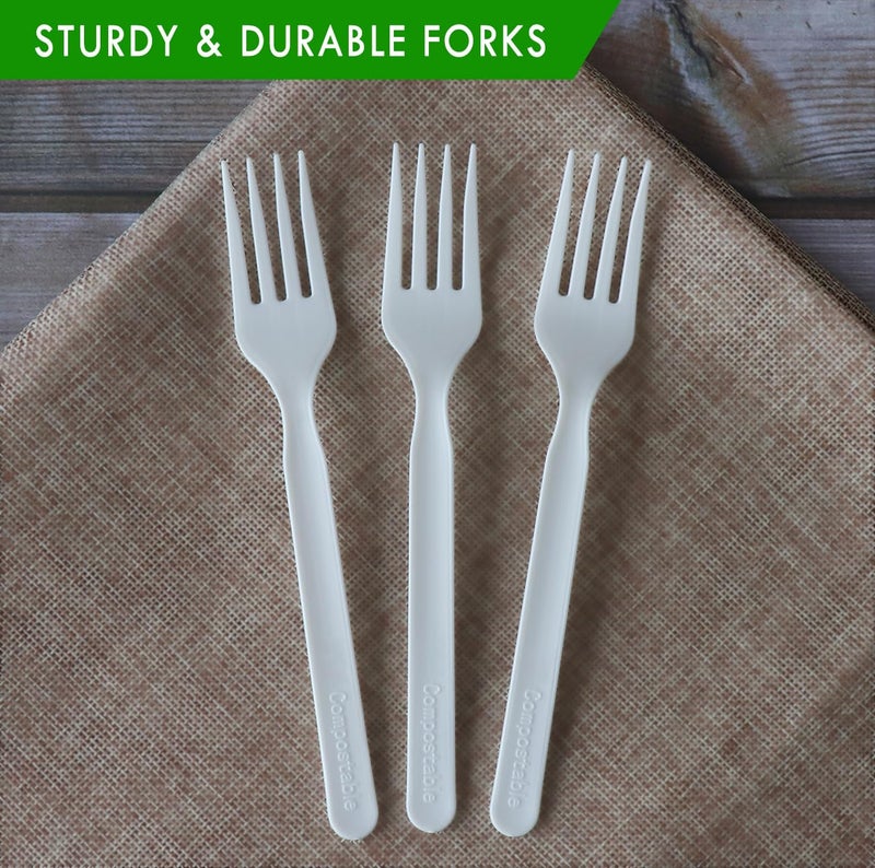 GreenWorks 200 Count Heavy-duty Compostable Forks  BPI Certified Large Disposable Cutlery Flatware Utensils Fork - Image 3