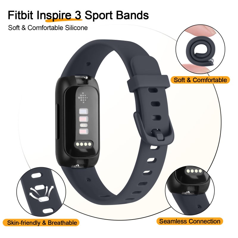 Meliya for Fitbit Inspire 3 Bands Women Men, Soft Silicone Adjustable Wristband Replacement Sport Straps Compatible with Fitbit Inspire 3 Fitness Tracker (Midnight) - Image 3
