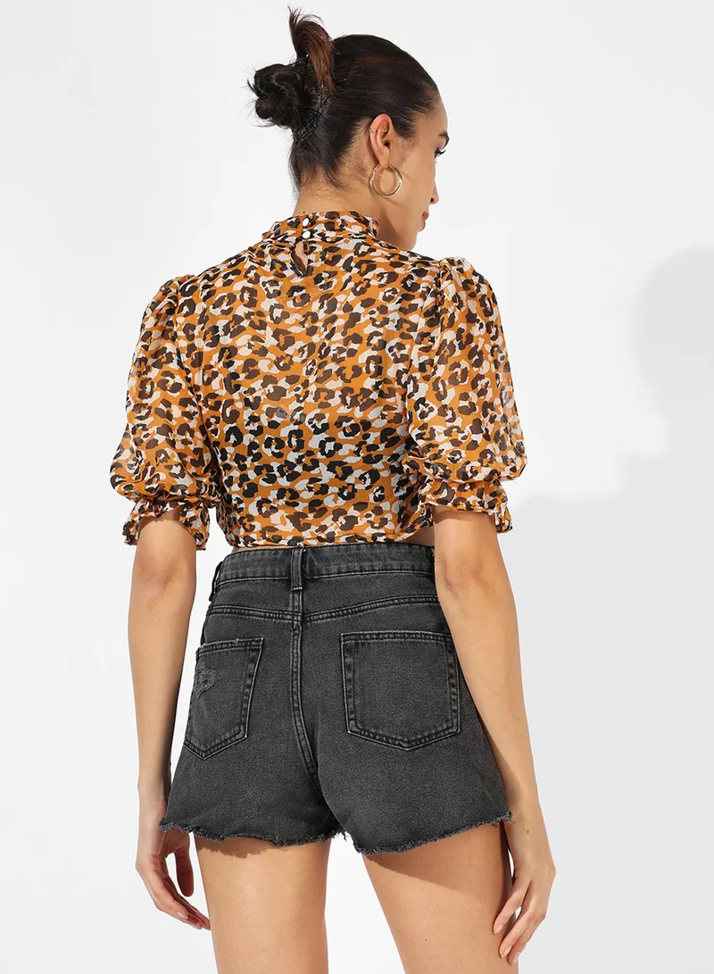 PINACOLADA Women's Yellow Ochre Leopard Crop Top