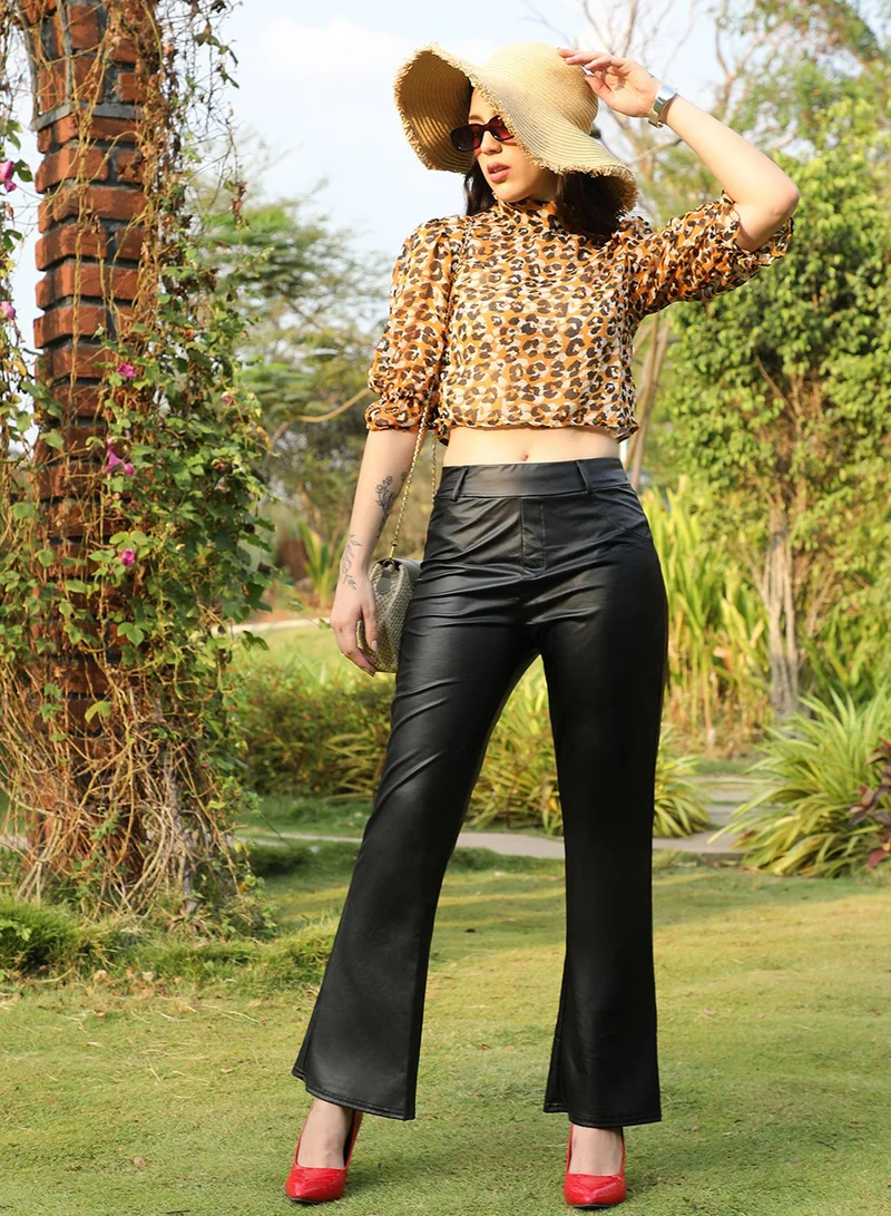 PINACOLADA Women's Yellow Ochre Leopard Crop Top