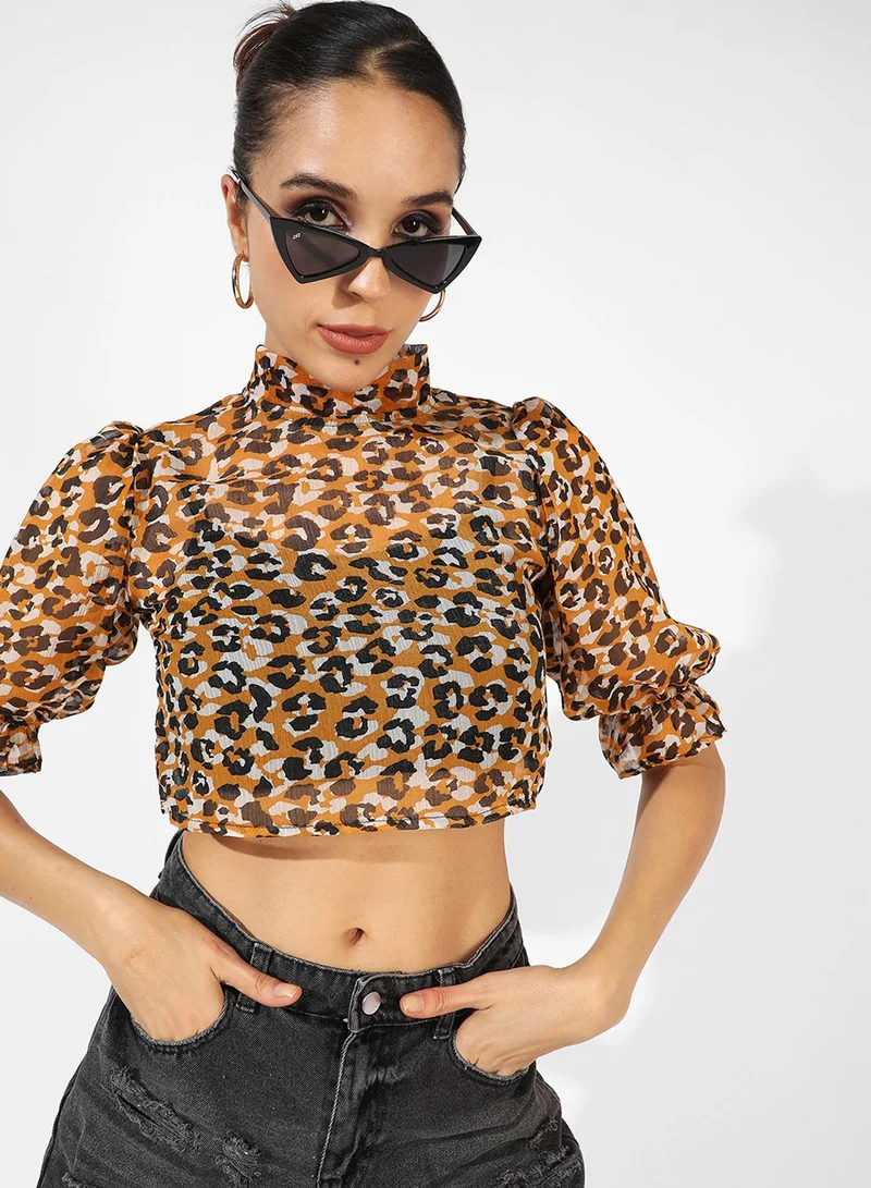 PINACOLADA Women's Yellow Ochre Leopard Crop Top