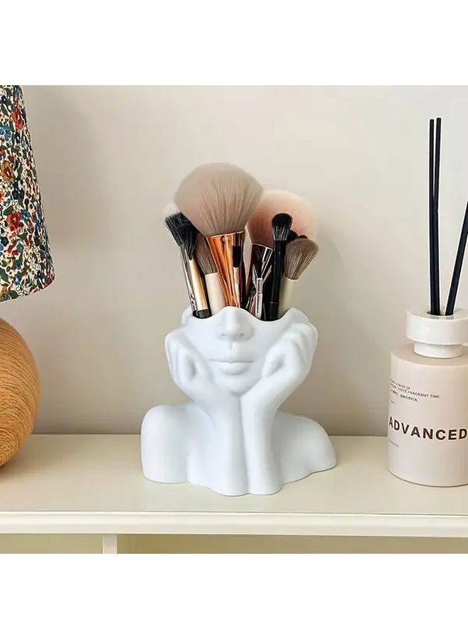 1 Awaoko Makeup Brush Organizer White Pen Holder Elegant Facial Storage Box With Slots For Cosmetic Tools No Assembly Required Suitable For Home Salon And Office Use Compatible With Beauty Blenders Brow Pencils And Lipsticks Modern Nail Table Decorator Art Design Lightweight Compact Practical Accessory Home Organization Portable Design - Image 1