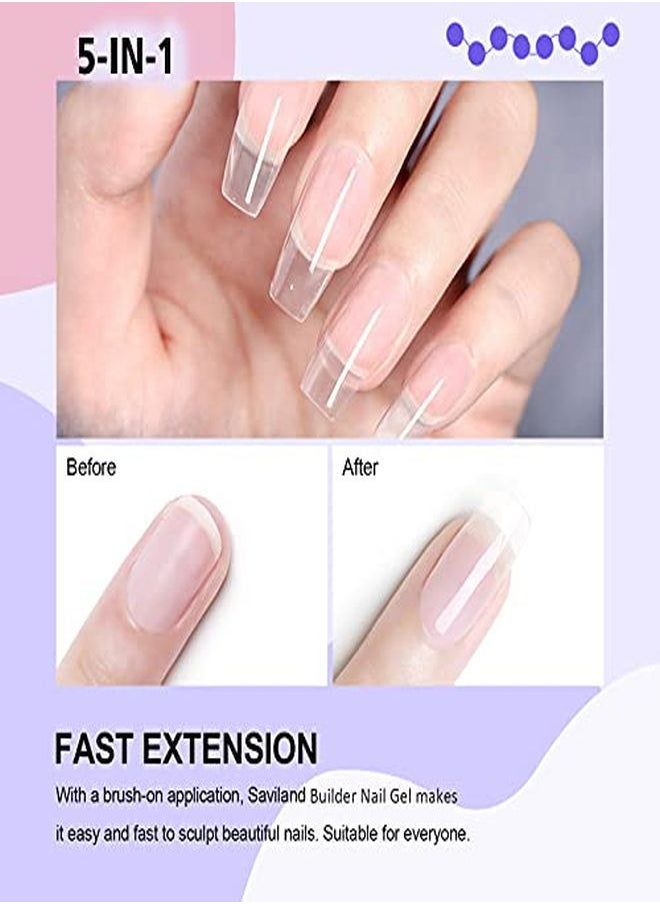 Saviland 5 In 1 Clear Builder Base Gels - 15Ml Quick Building Nail Strengthener Gel, Uv/Led Nail Polish Gel For Broken Nails Repair Nails Extension Nail Decoration, Professional Nail Repair Supplies  - Image 4