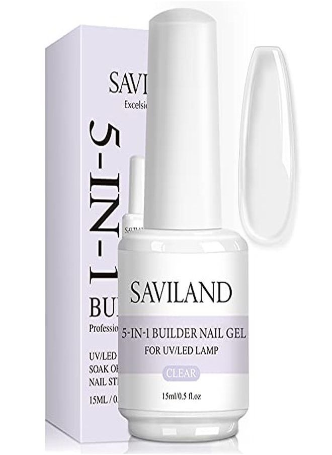Saviland 5 In 1 Clear Builder Base Gels - 15Ml Quick Building Nail Strengthener Gel, Uv/Led Nail Polish Gel For Broken Nails Repair Nails Extension Nail Decoration, Professional Nail Repair Supplies  - Image 1