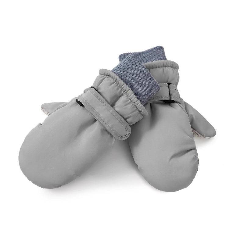 American Trends Winter Mittens for Toddler Ages 2-4 Snow Gloves Ski Kids Mittens Warm Gloves Pure Grey S(Fits 2-4 years) - Image 2