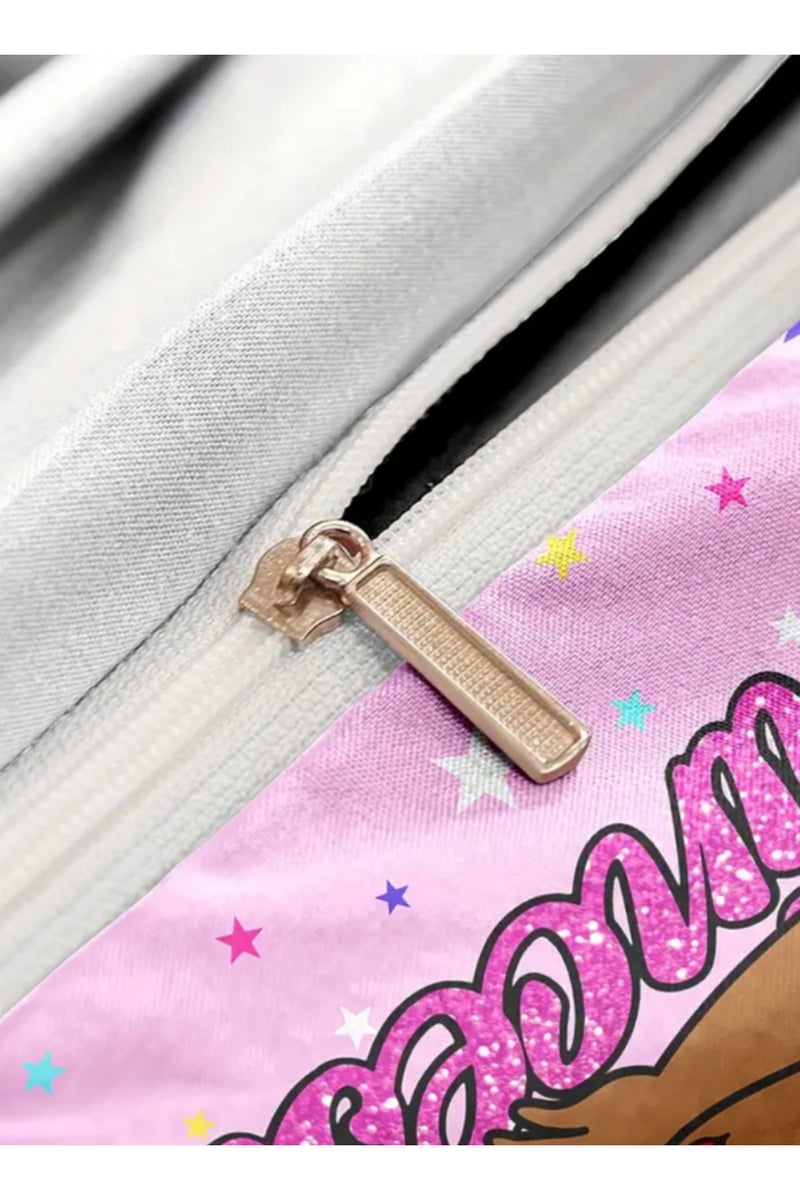 LUNA Home Single Size 4 Pieces: 1 Duvet cover - (160*210cm); 1 Fitted sheet (100*200+30cm); 2 Pillow cases - (50*75cm), In A Lovely Pink Color Featuring A Princess Design. - Image 5