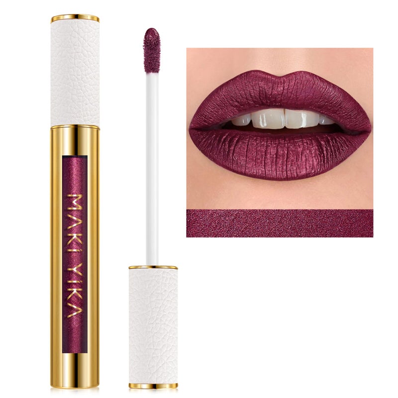 MAKI YIKA Dark Purple Lipstick for Women Metallic Lipsticks Glitter Long Lasting Lipstick No Smudge No Transfer Liquid Lip Gloss BR16 Last Kiss