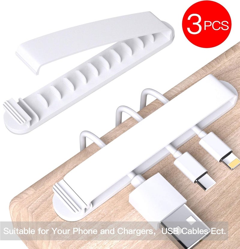 Pzoz Cable Clips, 3 Pack Cord Organizer Charger Cable Management for Organizing Home Office Desk Phone Car Cable Wire, Self Adhesive Cord Holders (White) - Image 2