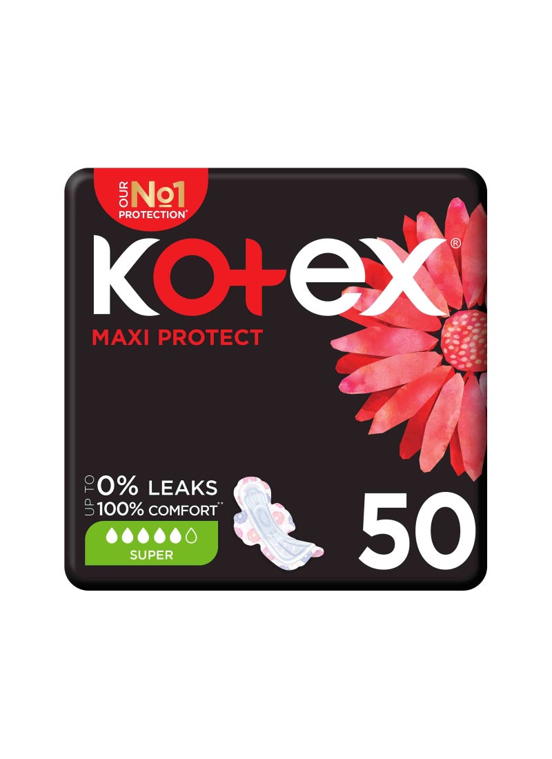 Kotex Maxi Protect 100% Cotton Natural Pads for Heavy Flow With Wings 50 Pcs - Image 1