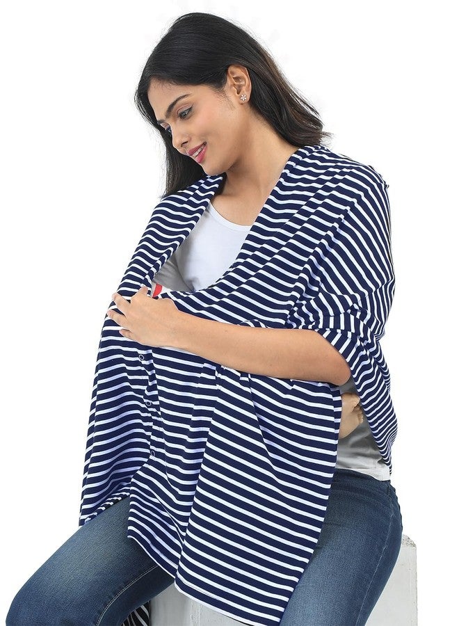 Kowsi Soft Mother's Nursing & Feeding Shawl Feeding Cloak (Navy Stripes) - Image 2