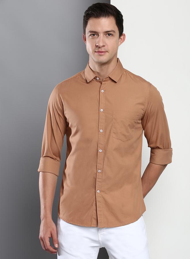 Dennis Lingo Men's Slim Fit Camel Brown Casual Cotton Spread Shirt  - Image 1
