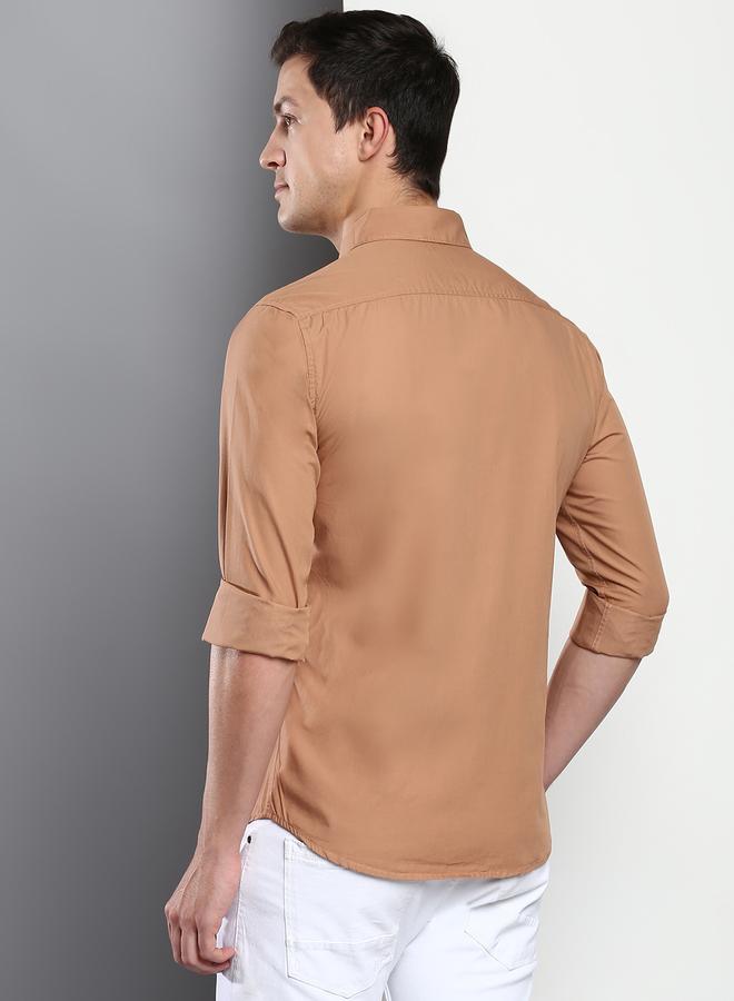 Dennis Lingo Men's Slim Fit Camel Brown Casual Cotton Spread Shirt  - Image 3