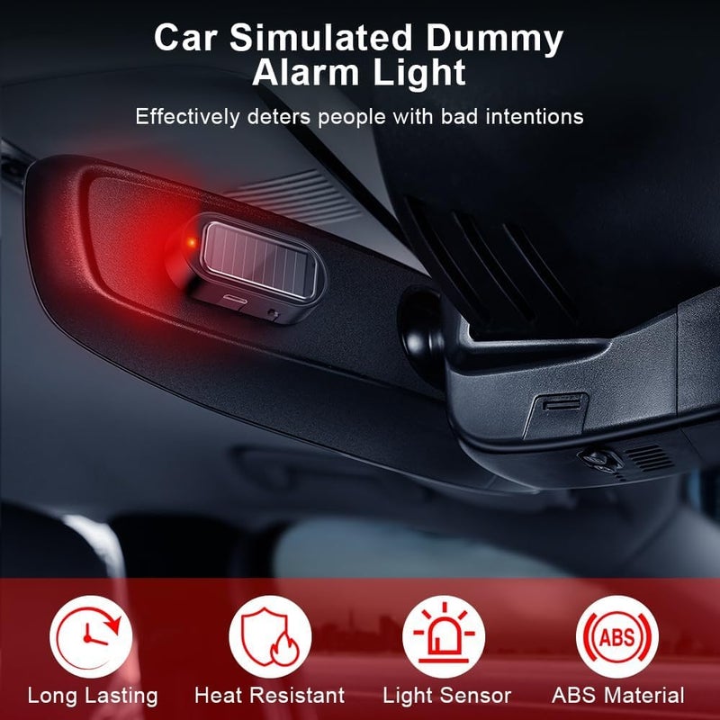 2PCS Car Solar Power Dummy Alarm, Anti-Theft LED Flashing Security Light with USB Charging Port, Automotive Warning and Safety Light, SUV, Truck, Red, Solar-Powered Car Security Accessory - Image 2
