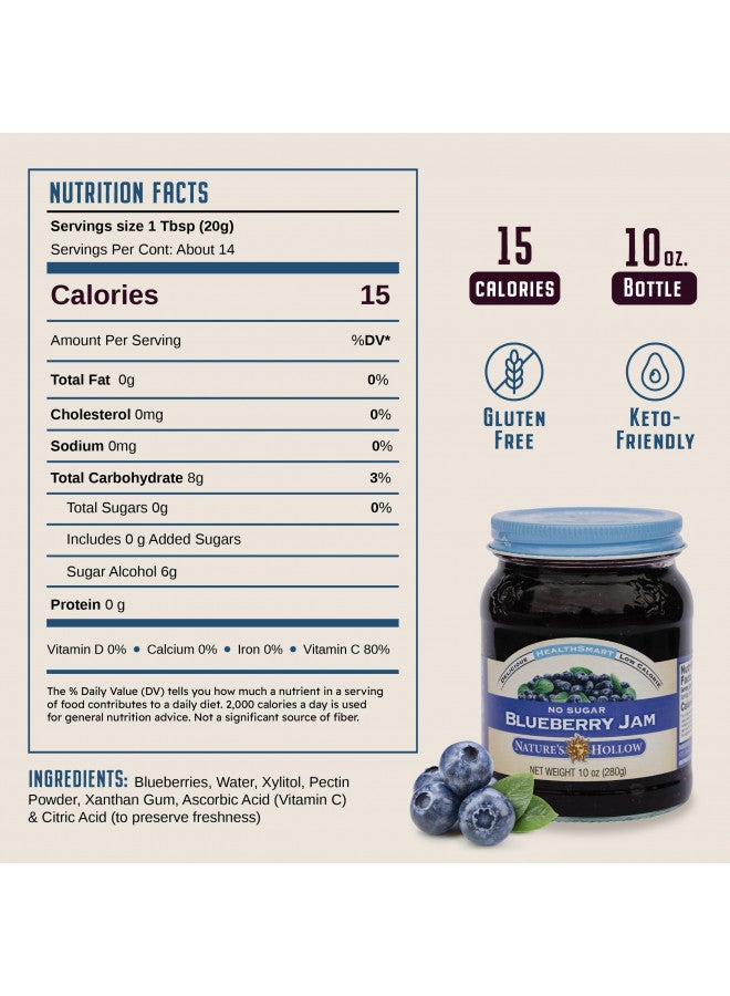 Nature's Hollow Nature's Hollow Blueberry Jam: Sugar Free Jam and Preserves, Low Cal, Non GMO, Keto Jam, Vegan, Gluten Free, and Diabetic Friendly - Sugar Free Jelly - 10oz  - Image 2