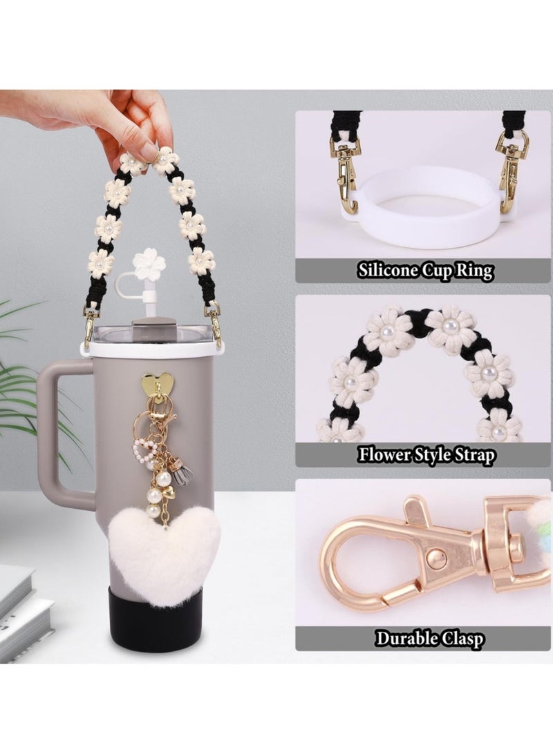 7 Pcs Water Bottle Accessories Set for Stanley Cup 30oz & 40oz Tumblers Includes Handle Strap, Silicone Boot, Straw Cover Cap, and Pearl Keychain Charms - Image 4