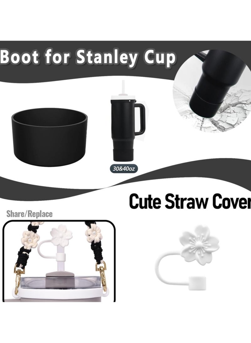 7 Pcs Water Bottle Accessories Set for Stanley Cup 30oz & 40oz Tumblers Includes Handle Strap, Silicone Boot, Straw Cover Cap, and Pearl Keychain Charms - Image 5