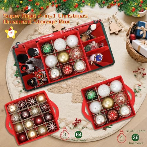HKQ Large 2-in-1 Christmas Ornament Storage Box & Xmas Figurine Container,4 Separate Trays Keep 64-3"/ 36-4" Holiday Ornaments,Adjustable Extent Area for Figurines and Pockets for Decoration - Image 2
