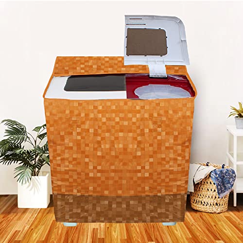 E-Retailer® Waterproof PVC Semi Automatic Washing Machine Cover With Zip Enclosure Suitable For 5kg to 8kg (Color-Orange, Size-33x22x37 Inches) - Image 1