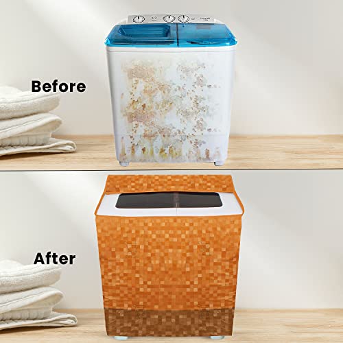 E-Retailer® Waterproof PVC Semi Automatic Washing Machine Cover With Zip Enclosure Suitable For 5kg to 8kg (Color-Orange, Size-33x22x37 Inches) - Image 4