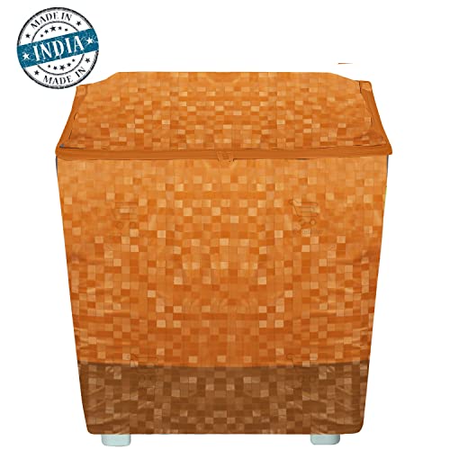 E-Retailer® Waterproof PVC Semi Automatic Washing Machine Cover With Zip Enclosure Suitable For 5kg to 8kg (Color-Orange, Size-33x22x37 Inches) - Image 5