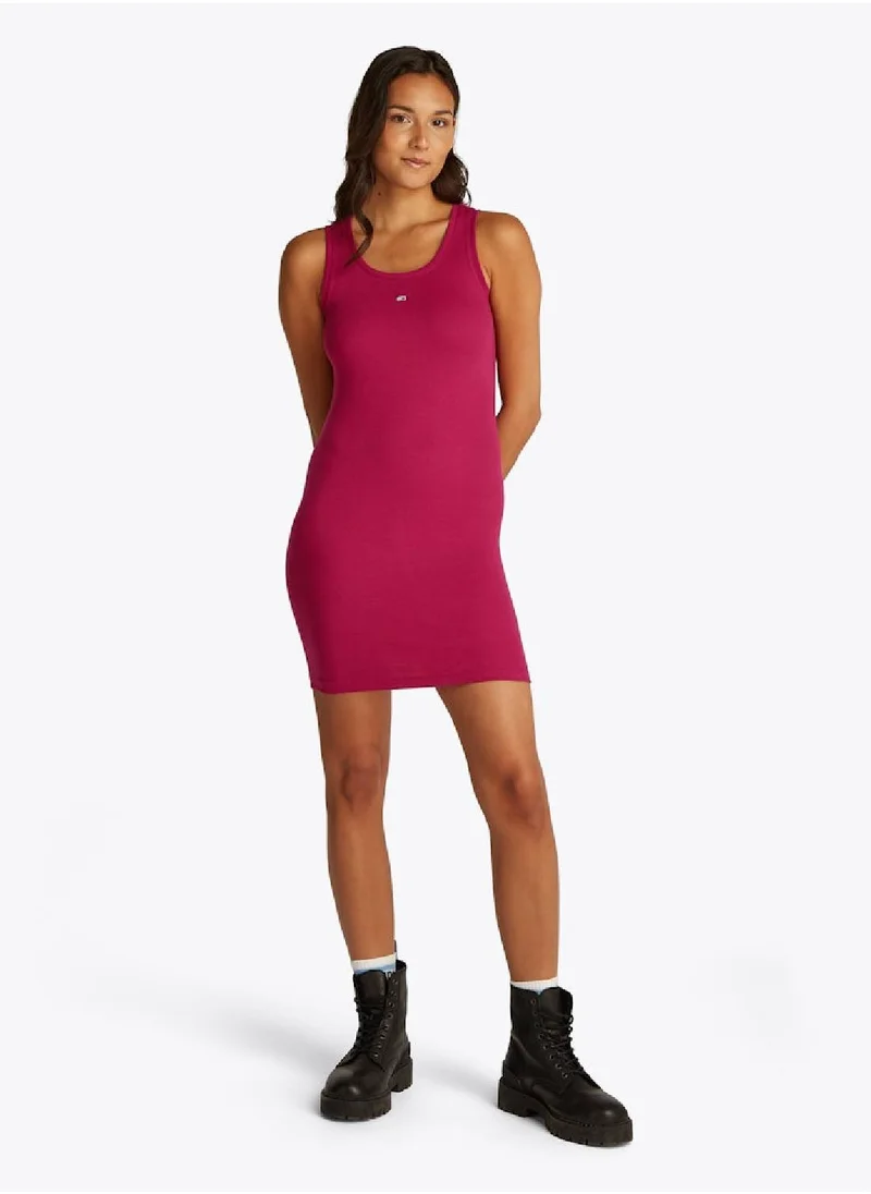 TOMMY JEANS Women's Essential Rib Fit Bodycon Dress - Cotton, Purple