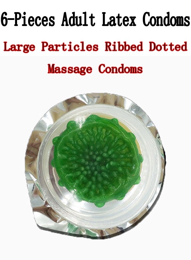 6-Pieces Adult Latex Condoms,Large Particles Ribbed Dotted Massage Condoms,Enhance Sense Stimulation Condoms,Colour Green - Image 1