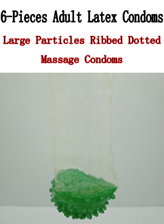 6-Pieces Adult Latex Condoms,Large Particles Ribbed Dotted Massage Condoms,Enhance Sense Stimulation Condoms,Colour Green - Image 2
