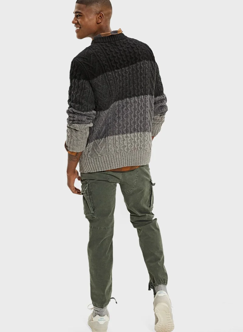 American Eagle Color Block Cable Knit Sweater