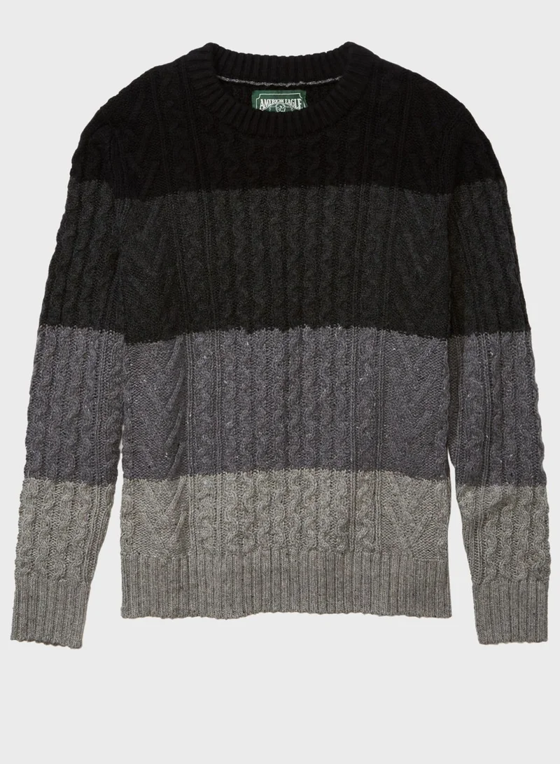 American Eagle Color Block Cable Knit Sweater