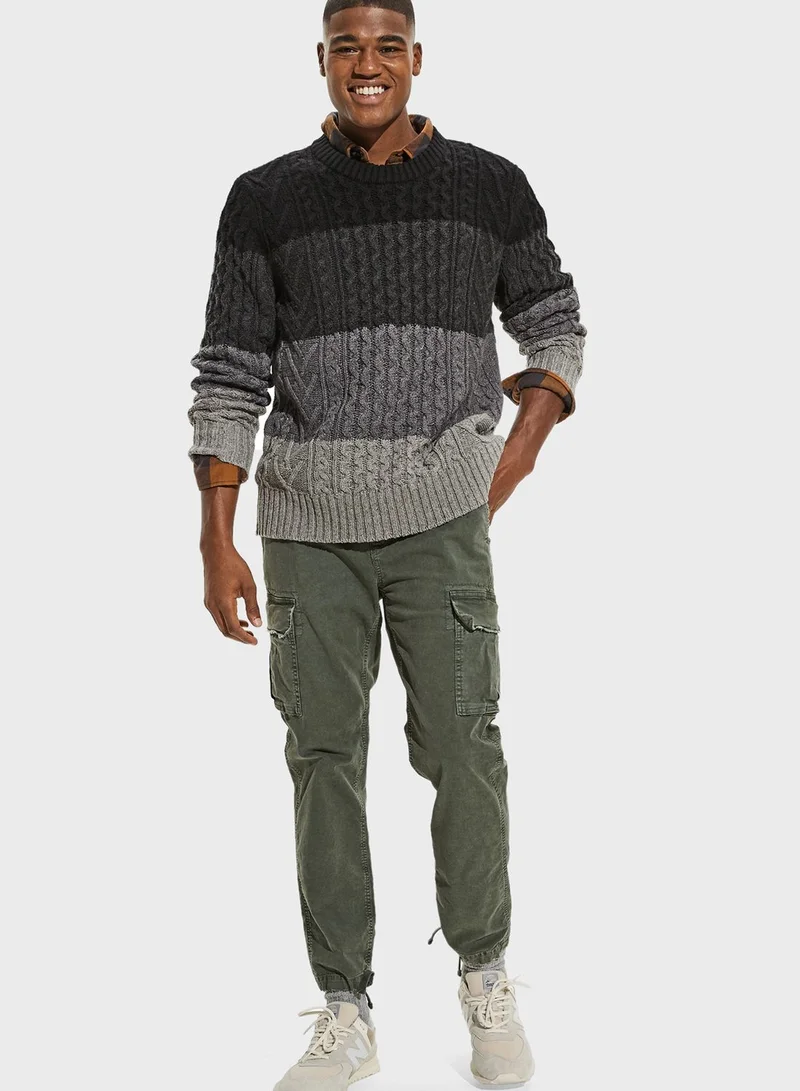 American Eagle Color Block Cable Knit Sweater