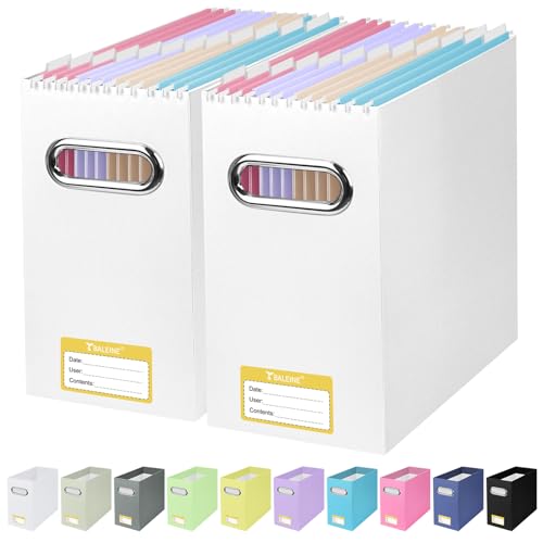 BALEINE File Organizer Box Cardboard File Folder Organizer with Handle for Letter Size Portable Collapsible Hanging Filing Box for Home Office Document Storage 2 Pack White - Image 1