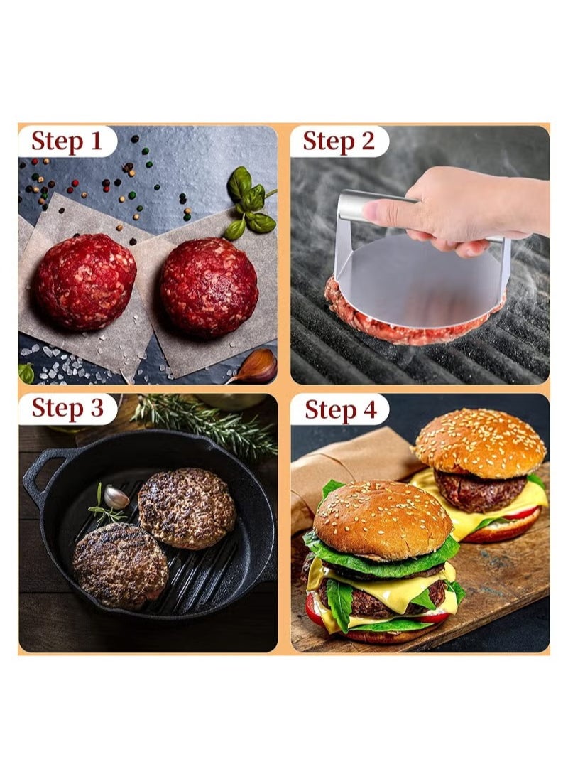 XiuWoo Stainless Steel Burger Press Professional Griddle Accessories Kit for Flat Top Grill Hamburger Patty Maker and Squeeze Grease  - Image 2