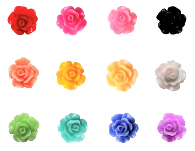 VictorieLei 100 pieces Rose Embellishments for Nail Art Charm or jewelry making, 3D with Flat Back Resin Beads Manicure Multicolor Flowers - Image 1