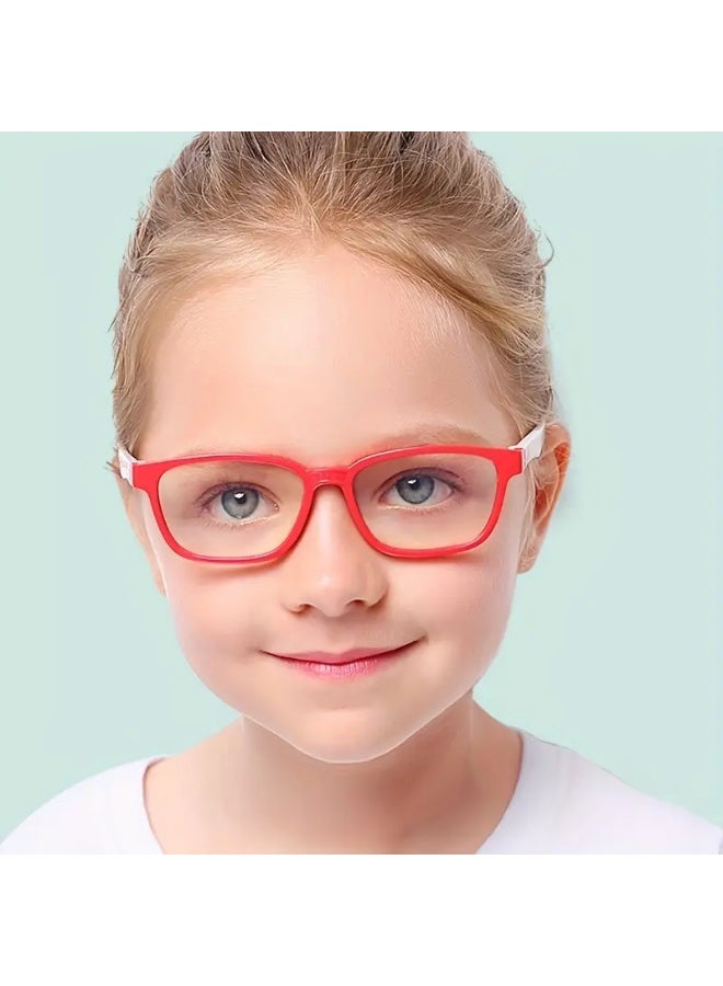 SCENT HOUSE 1pair Trendy Boys And Girls 3-12 Years Old Square Frame Glasses (Includes eyeglass case)
,blue lighe blocking glasses,eyeglasses - Image 3