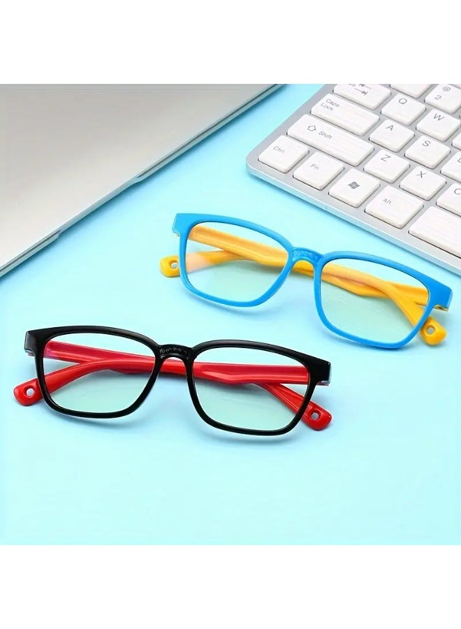 SCENT HOUSE 1pair Trendy Boys And Girls 3-12 Years Old Square Frame Glasses (Includes eyeglass case)
,blue lighe blocking glasses,eyeglasses - Image 4