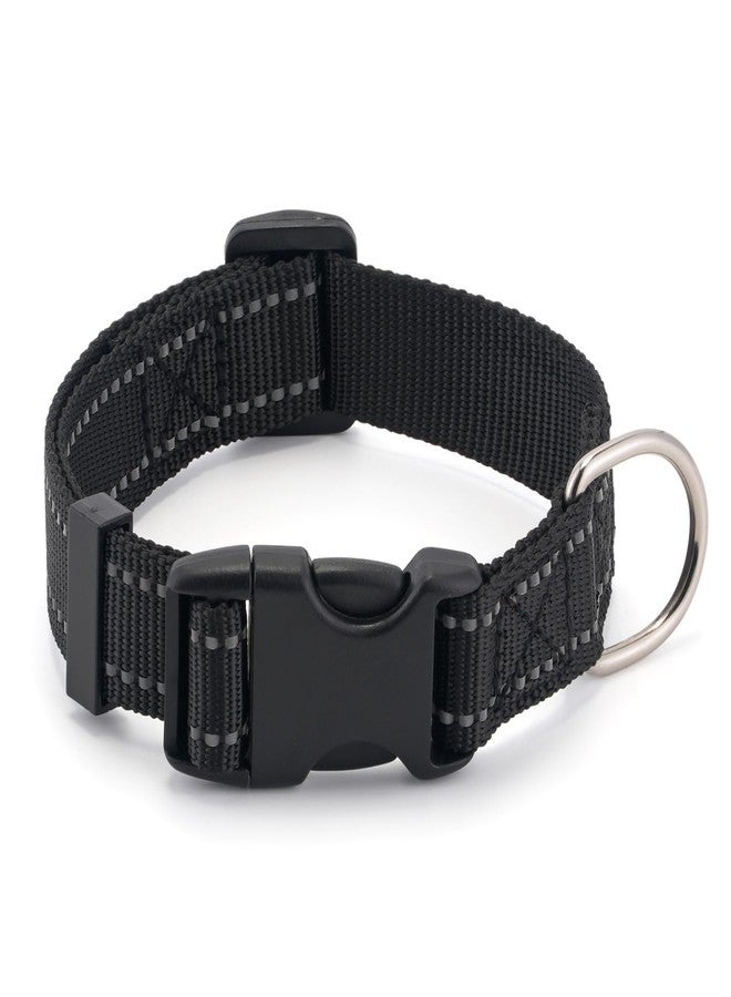 Bozenu Dog Collar for Small Medium Dogs with Buckle, Breathable Adjustable Nylon Reflective Dog Collars, Black/Small - Image 1