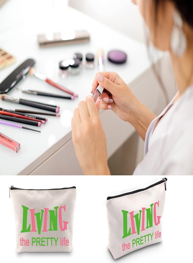 BLUPARK Sorority Bags Pink and Green Sorority Graduation Gift Living the PRETTY life Makeup Bags Gift for Women Girls (Living the PRETTY life) - Image 4