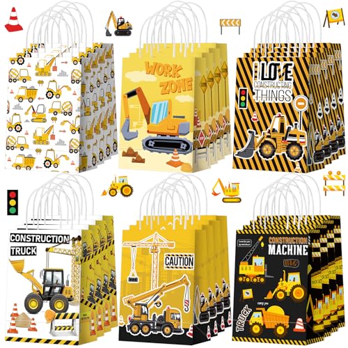 Sinload 24 Pcs Construction Party Gift Bags with Handle Truck Goodie Treat Bags Vehicles Party Favors Candy Gift Wrapping for Truck Themed Birthday Supply Decoration - Image 1
