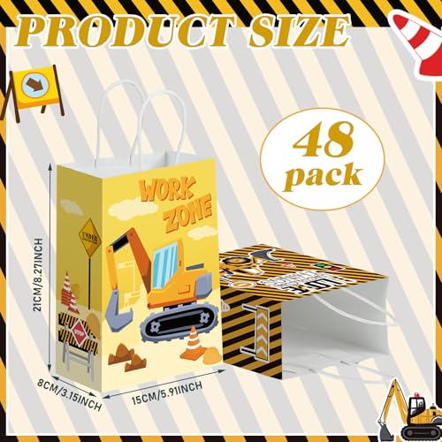 Sinload 24 Pcs Construction Party Gift Bags with Handle Truck Goodie Treat Bags Vehicles Party Favors Candy Gift Wrapping for Truck Themed Birthday Supply Decoration - Image 2
