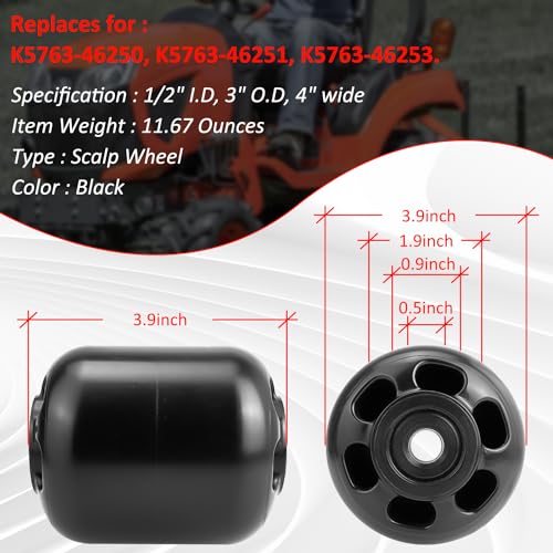 HASME 1/2" x 3" x 4" Deck Roller Anti Scalp Wheel Replacements for KUBOTA Replaces for K5763-46250 K5763-46251 K5763-46253 Fits for RCK48P-723Z RCK54-18Z RCK54-24B RCK54-29B RCK54-32 - Image 5