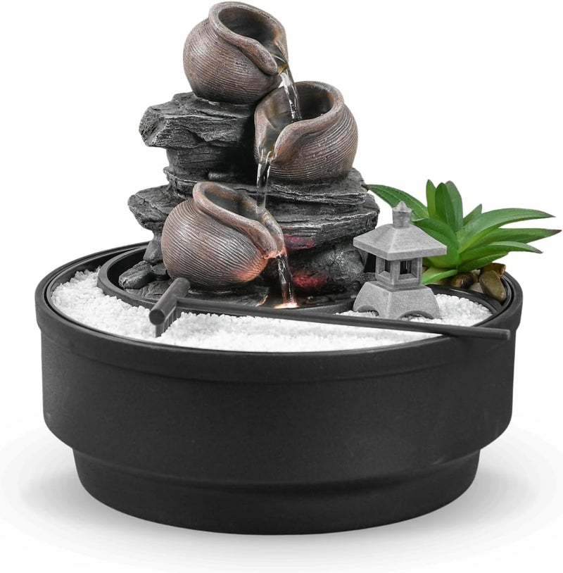 Zen Light Garden Indoor Fountain, Waterfall Jar Fountain, Colorful LED Relaxing Atmosphere Decoration, Garden White Sand, Closed Circuit Table Fountain, H21 cm - Oasis - Image 1